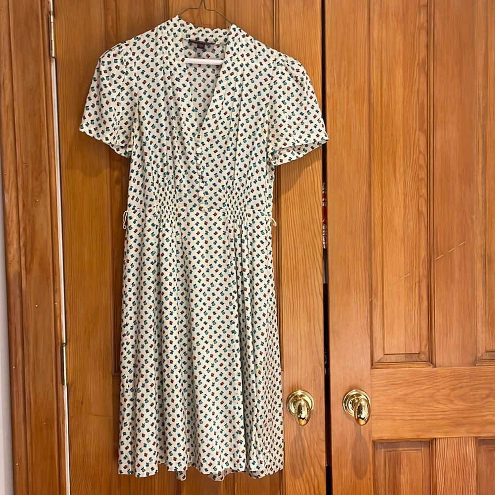 Vintage Betsy Johnson silky cream heart print cute whimsical dress size 6